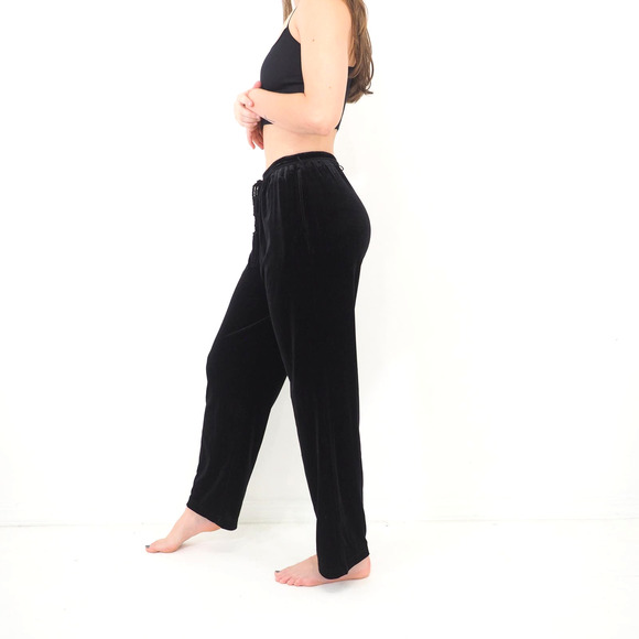 Vintage Black Velvet Pants Relaxed Fit Straight Leg Ankle Crop Size Small/Medium - Picture 4 of 9